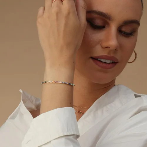 Vista 5 de AFFY Pulsera de tenis de piedras preciosas multicolor chapada en oro blanco de 14 quilates, regalo de Navidad para ella