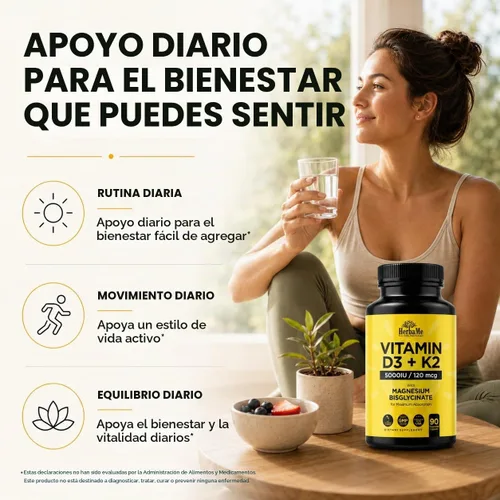 Vista 3 de HerbaMe Vitamina D3 5000 UI + K2 con fórmula de bisglicinato de magnesio