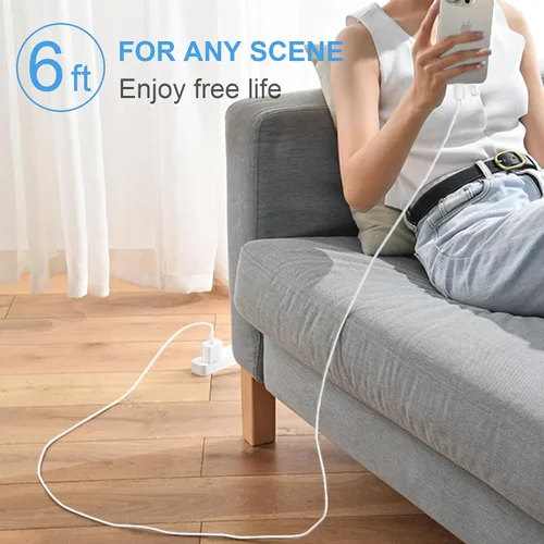Vista 7 de Cargador de carga rápida para iPhone 17, 16, 15, paquete de 2+2 cargadores de pared USB C de 20 W con cable de carga rápida de 6 pies compatible