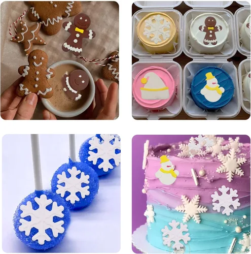 Vista 6 de Molde de silicona de fondant de hombre de jengibre navideño, 5 paquetes con copo de nieve, Papá Noel, moldes de chocolate para hornear galletas