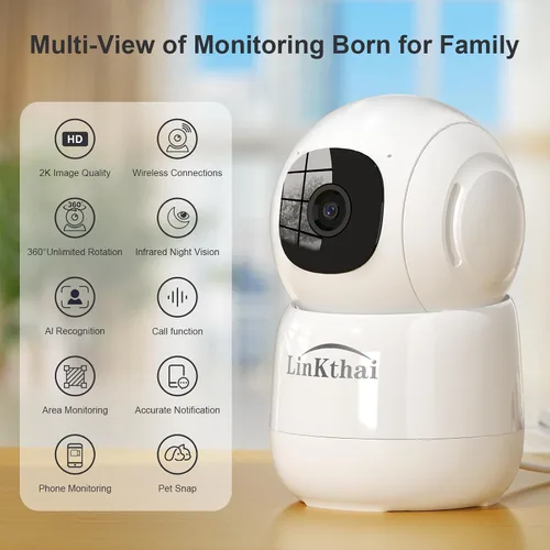 Vista 2 de Cámara de seguridad interior 2K Pet Camera 2.4 GHz Dog Camera Blanco App Motion Detection Auto Tracking Alarm Live Notice Schedule Default