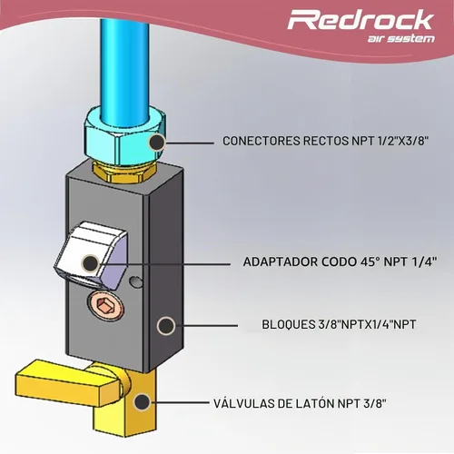 Vista 2 de Kit de salida de pared de aire comprimido para kit de línea de aire de 1/2 pulgada, accesorios de tubería de aire recta NPT de 1/2 "x 3/8", bloque