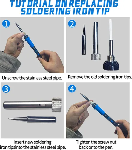 Vista 4 de 908B - Kit de soldador azul de 60 W, herramienta de soldadura de temperatura ajustable con 5 puntas intercambiables y soldadura, calentamiento