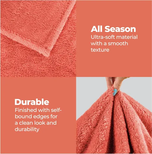 Vista 3 de Superior Classic Solid Fleece Blanket, Thick, Cozy, Warm Blankets, Velvety Soft Plush Bedding and Sofa Throw, Cute Bedroom Decor, Fuzzy Cover, Coral