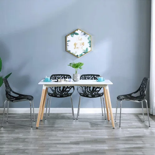 Vista 4 de Bonnlo Juego de 4 sillas de comedor apilables modernas, negras, sillas de plástico de abedul para comedor, sala de estar, oficina