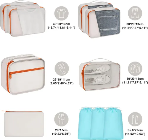 Vista 4 de DIMJ Cubos de embalaje para maletas, cubos de viaje, juego de 10 cubos de equipaje para maletas, cubos de equipaje ligeros para maletas