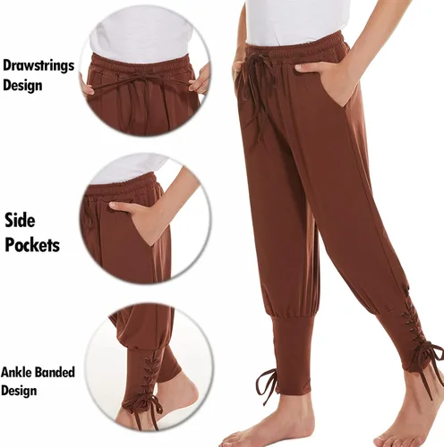 Vista 5 de Pantalones de pirata medievales con banda al tobillo para niños disfraz de pirata vikingo disfraz de Halloween para cosplay pantalones góticos a