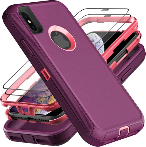 Vista 7 de YKHJKLEC Funda para iPhone X/iPhone Xs, grado militar 3 en 1, resistente a los golpes, a prueba de caídas, polvo con 2 protectores de pantalla