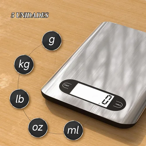 Vista 7 de Báscula digital de cocina, capacidad de 17 libras, báscula de alimentos con pantalla LCD, peso gramos y onzas para cocinar y hornear, plataforma