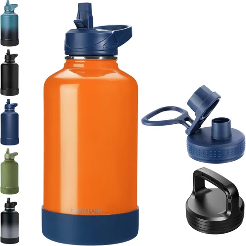 Vista 15 de RUBYFLASK - Botella de agua aislada con pajilla, jarra de agua al vacío de acero inoxidable, 24 onzas, botella con 3 tapas a prueba de fugas