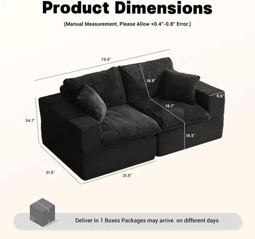 Vista 2 de Afuson Juego de sofá Cloud de 74.8 pulgadas, sofá biplaza modular, sofá convertible y asiento profundo, sofá acogedor para sala de estar, oficina