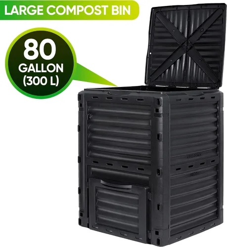 Vista 3 de Contenedor de compost de jardín de 80 galones (300 L) de material libre de BPA, fácil de montar, gran capacidad, aireación de caja de abono al aire