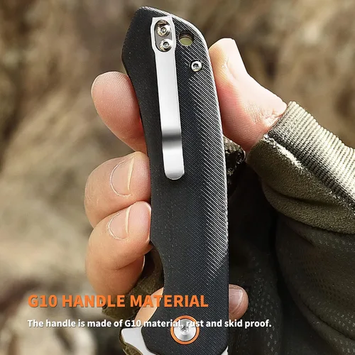 Vista 6 de Cuchillo de bolsillo plegable EDC Tactical Knife Camping Survival Knife 3.54'' D2 Blade acero y G10 Handle Liner Lock Clip reversible para uso