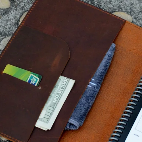 Vista 3 de JJNUSA Funda compatible con Rocketbook Cover Smart Business de piel auténtica para cuaderno Everlast, Fusion, Wave, Moleskin A5 con lazo