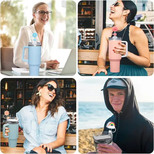 Vista 7 de 10 fundas de popote compatibles con vasos Stanley de 30 y 40 onzas, reutilizables, bonitas puntas de silicona para popotes, protectores de tapas