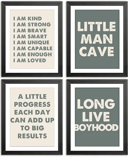 Vista 22 de Pósters Retro de Cueva del Hombrecito Preppy a Cuadros Rayo Signo de Paz Larga Vida a la Niñez para Habitación de Niño Adolescente Decoración