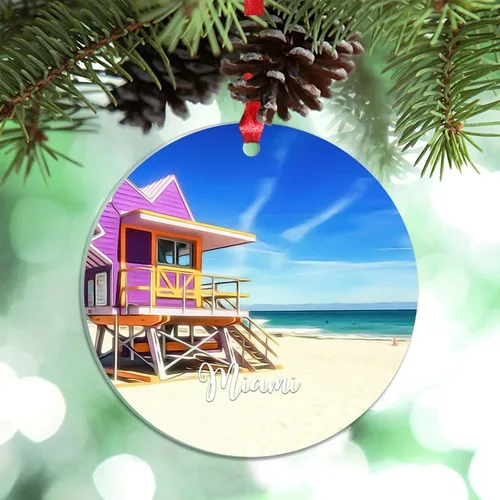 Vista 22 de Los Ángeles Beach California, Estados Unidos, decoración de árbol de Navidad, recuerdo de ciudad de campo, recuerdos de Navidad personalizados