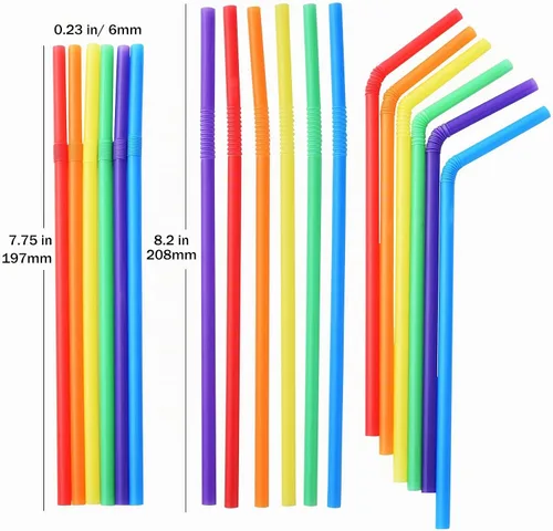 Vista 2 de ALINK Paquete de 100 pajitas flexibles de colores sólidos, pajitas flexibles desechables de plástico, 7.75 x 0.23 pulgadas