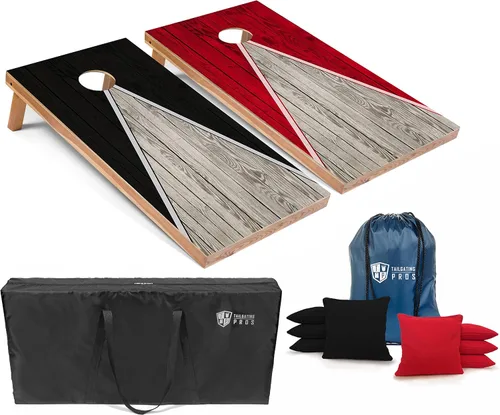 Vista 29 de Tailgating Pros Juego de tablero de Cornhole ligero con diseño piramidal con bolsas de frijoles y estuche de transporte, juego de cornhole
