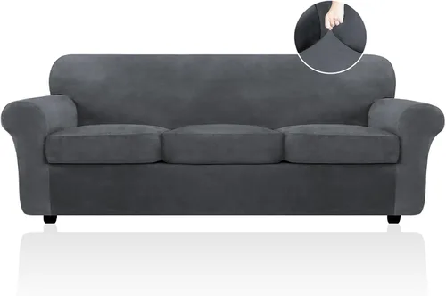 Vista 57 de FestiCorp Funda de sofá de terciopelo, fundas de sofá para sofás de 3 cojines, funda elástica de 4 piezas para sofá, fundas gruesas de muebles