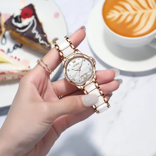 Vista 4 de OLEVS Reloj automático para mujer esfera grande de alta calidad con diamantes de cuerda automática acentuados para mujer reloj de vestir impermeable