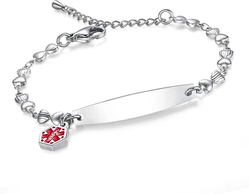 Vista 58 de LinnaLove - Pulsera de identificación de alerta médica con cadena Rolo simple pregrabada para mujer