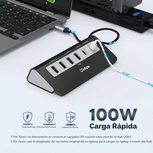 Vista 5 de P9 USB C Hub, INTPW 9-en-1 Adaptador USB Multipuerto con HDMI 4K, PD 100W, USB-C y 2 USB A 3.0 5Gbps, 2 USB A 2.0, Lector de Tarjetas SD/TF, Hub USB