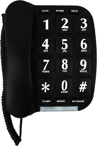 Vista 2 de Teléfono de botón grande negro para pared o escritorio con altavoz y memoria