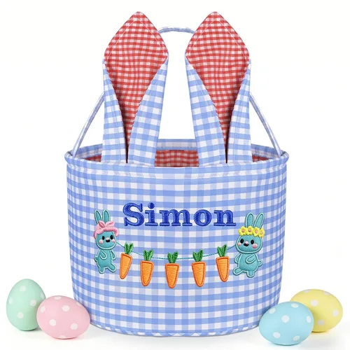 Vista 23 de Canastas de Pascua personalizadas para niños, conejo azul, 018B-azul