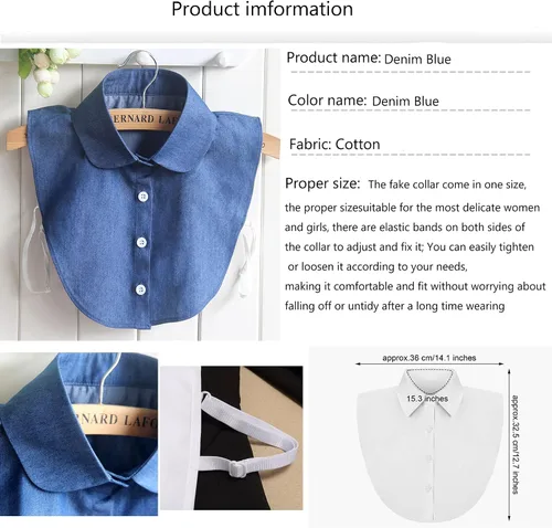 Vista 3 de WENLOOY Fake Collar Detachable Blouse Dickey Collar Half Shirts Faux False Collar for Women & Girls Favors