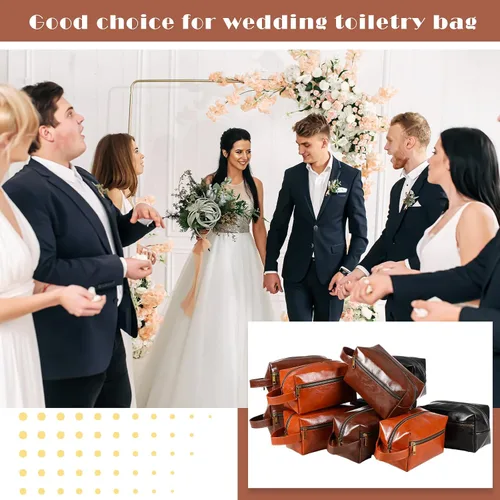 Vista 7 de Hillban 10 piezas de regalo de padrinos de boda bolsa de aseo de cuero para hombre, kit de afeitado de viaje, bolsa de baño, maquillaje, suministros
