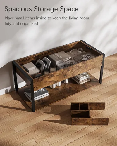 Vista 7 de KJGKK Mesa auxiliar, mesa central de 40 pulgadas con estante de almacenamiento, mesa de centro rectangular, para sala de estar, sin herramientas