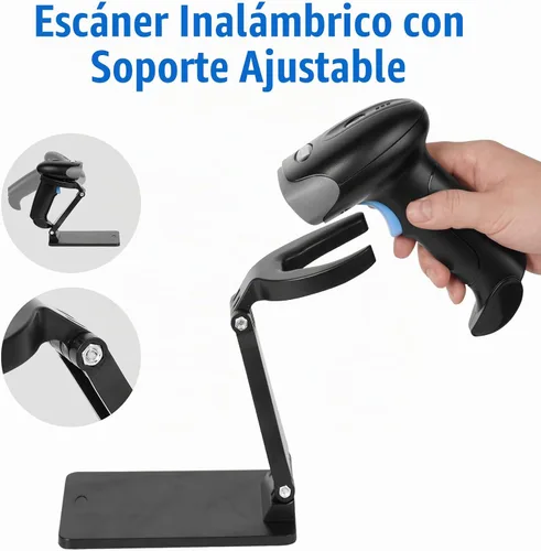 Vista 4 de Escáner QR del código 2D con el soporte, escáner inalámbrico del código de barras para la tienda de la biblioteca