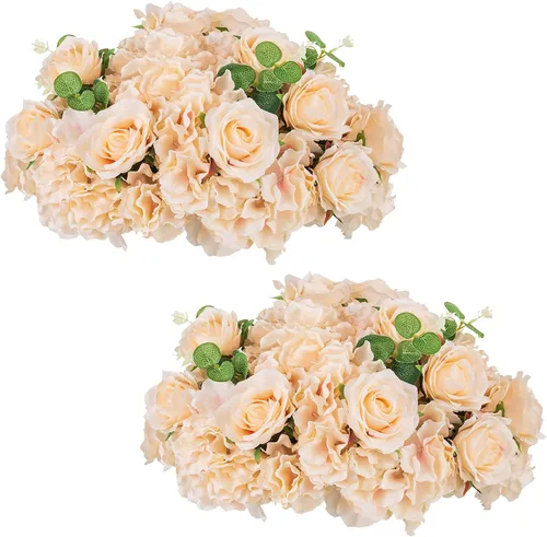 Vista 26 de NUPTIO Ramo de Arreglo de Bolas de Flores - 10 Piezas de 14.2 pulgadas de Diámetro Bolas de Flores Falsas Rosas Rosadas para Centros de Mesa