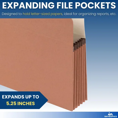 Vista 4 de 1InTheOffice Bolsillos expandibles para archivos, organizador de archivos de acordeón, tamaño carta, marrón rojizo, 8 1/2 x 11 pulgadas, capacidad