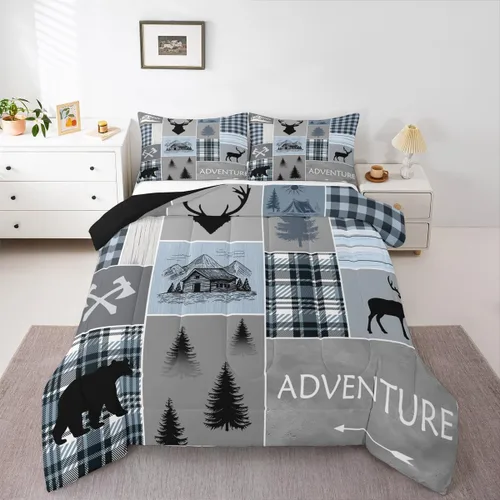 Vista 26 de Erosebridal Juego de edredón con temática de pesca, juego de ropa de cama rústica de granja tamaño individual para niños, adolescentes y adultos