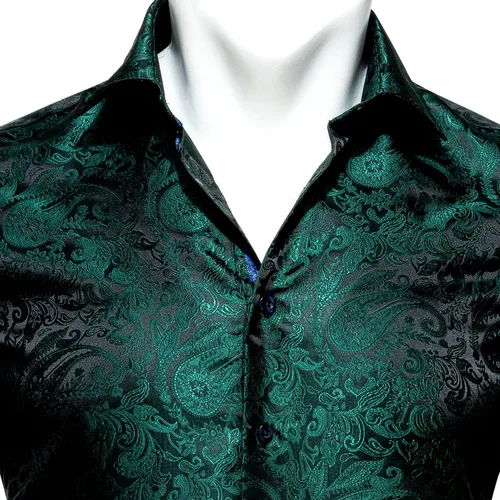 Vista 7 de Barry.Wang Camisas casuales para hombre, camisa de vestir de manga larga con estampado de cachemira de seda para fiesta de negocios, tejido