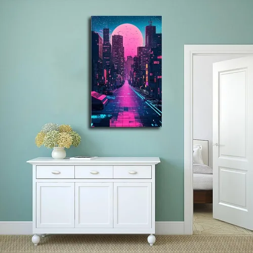 Vista 4 de Póster estético de onda de vapor de neón, arte de pared futurista retro de los años 80 para dormitorio, pintura decorativa, lienzo, arte de pared