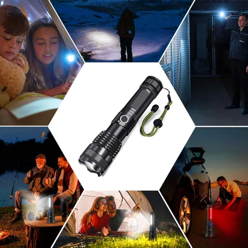 Vista 9 de Linternas recargables, luz de flash súper brillante de alto lúmenes, 5 modos de luz táctica con zoom, linternas potentes de mano impermeables
