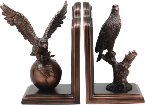 Vista 4 de Ebros Gift Alas de la gloria del premio académico Águila calva en globo y rama, sujetalibros de bronce galvanizado patriótico águila americana