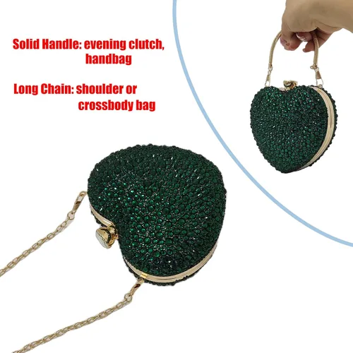 Vista 7 de Lindo corazón forma embrague monedero mini amor corazón Rhinestone boda bolso partido mujeres bolso