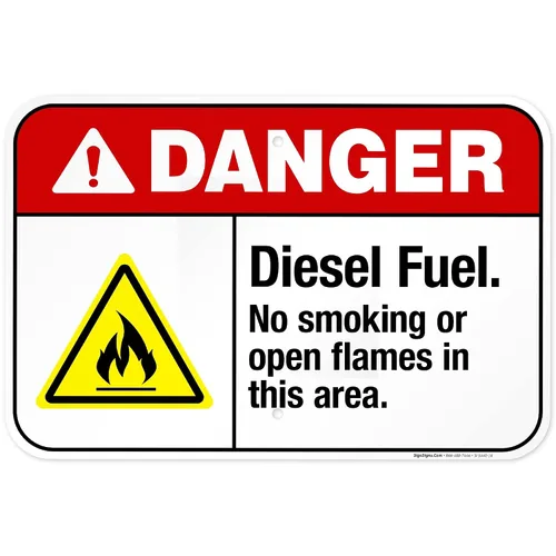 Vista 12 de Diesel Fuel No Smoking Or Open Flames in This Area Sign, ANSI Danger Sign, 10x7 Inches, Rust Free .040 Aluminum, Fade Resistant, Indoor/Outdoor Use