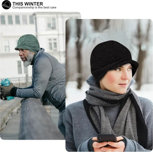Vista 7 de Gorro de invierno para hombres y mujeres, gorro de punto cálido, gorro de punto sólido, elástico, diario