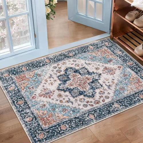Vista 175 de SERISSA - Tapetes florales vintage, antideslizante, lavable, pequeño, ultrasuave, bohemio, de pelo bajo, para entrada, interiores, habitación