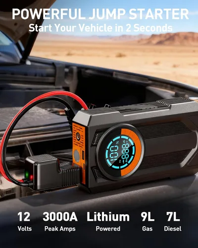 Vista 2 de Arrancador de batería con compresor de aire, arrancador portátil, 8.0 Gas/7.0L Diesel, 12V, arrancador de batería portátil para automóvil