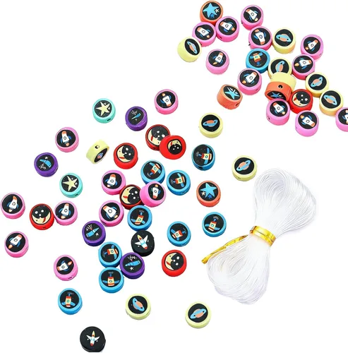Vista 15 de 100 cuentas espaciadoras de arcilla polimérica para el Día de la Independencia del 4 de julio para hacer joyas, manualidades, pulseras, collares
