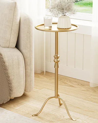 Vista 13 de 25.6" Vintage Round Pedestal End Table with Tray Top, Antique Martini Cocktail Accent Table for Living Room, Bedroom, Drink Table with Brass
