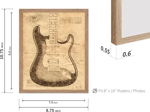 Vista 3 de Poster Master Póster de música vintage de 3 piezas, impresión de instrumentos retro, regalo para músico, amigo, guitarra eléctrica, patrón, patente