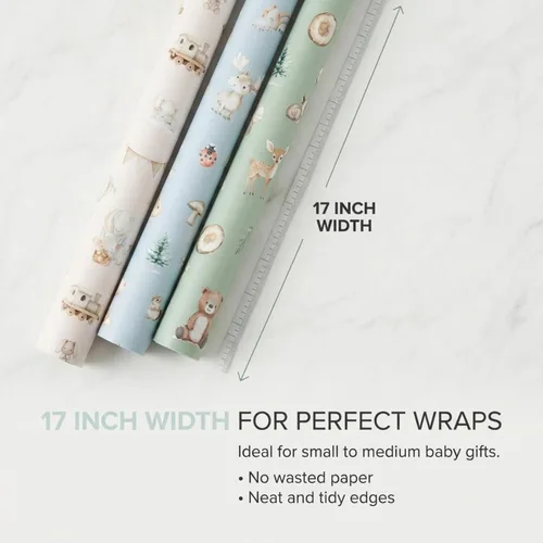 Vista 6 de ZICOTO Hermoso rollo de papel de regalo para baby shower, bonito juego de 3 rollos de calidad para cumpleaños de niños y baby showers, añade un