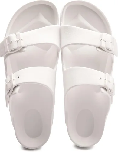 Vista 7 de FUNKYMONKEY - Sandalias bajas cómodas para mujer, hechas de etilvinilacetato, ajustables con hebilla doble